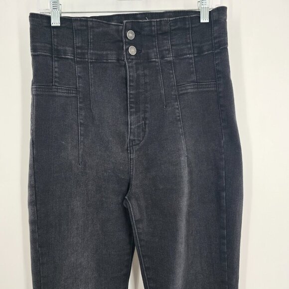 We The Free Jeans Women's 30 High Rise Flared Leg Black Stretch Denim Bellbottom - Picture 2 of 13